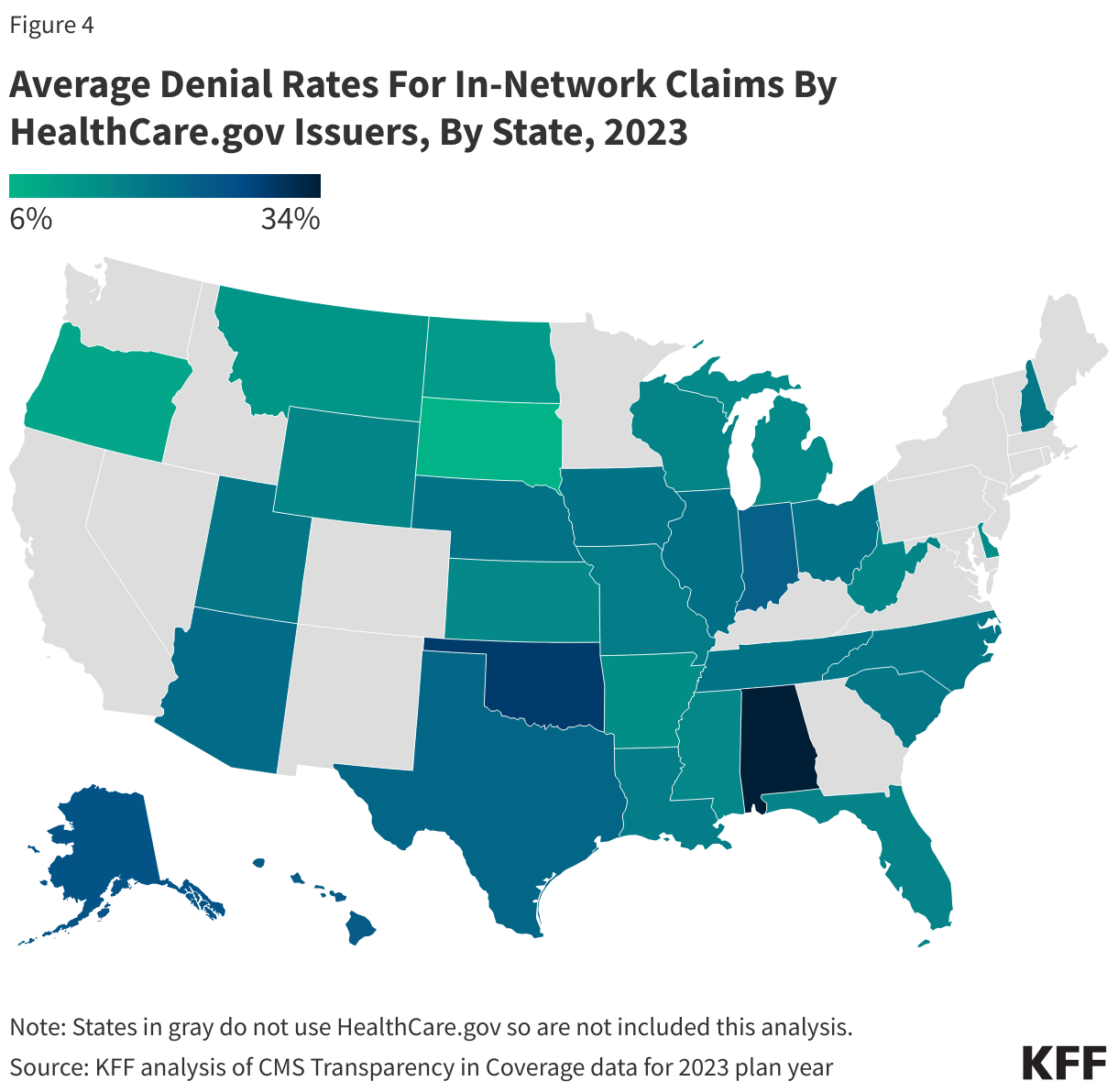 Average Denial Rates For In-Network Claims By HealthCare.gov Issuers, By State, 2023
